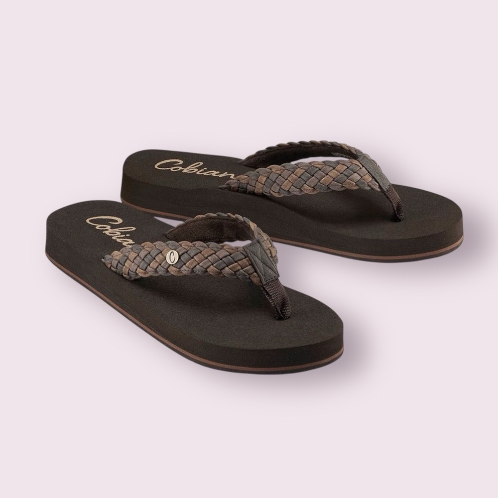 COBIAN Braided Bounce Flip Flop Sandals in Chocolate